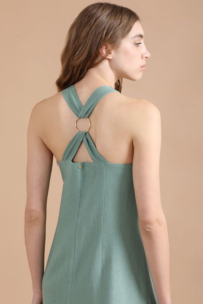 Vestido Largo Con Lino, Verde Liola-4