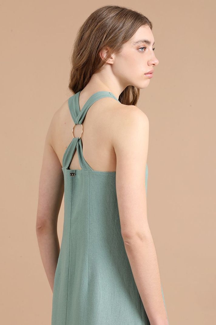 Vestido Largo Con Lino, Verde Liola-5