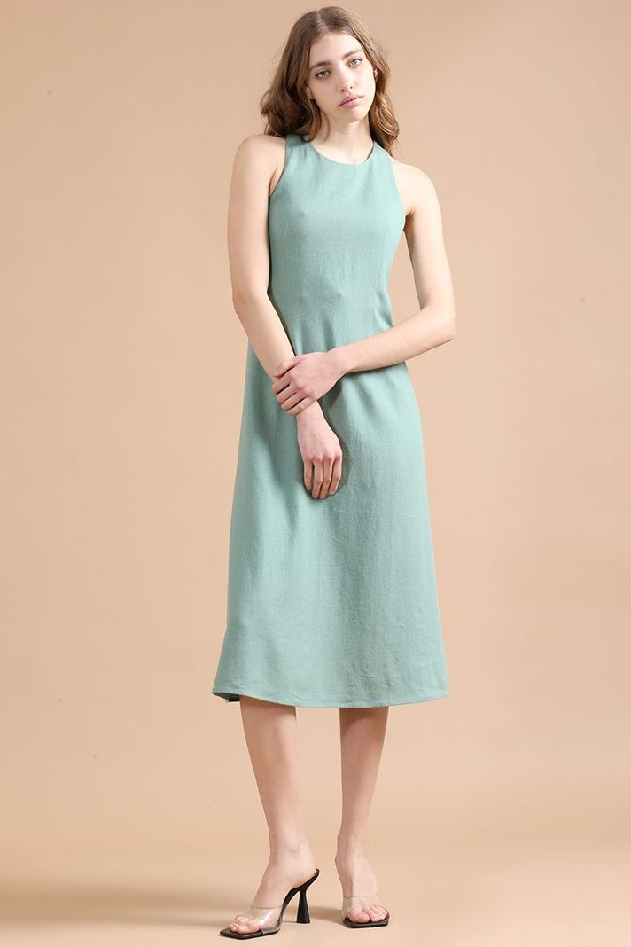 Vestido Largo Con Lino, Verde Liola-6