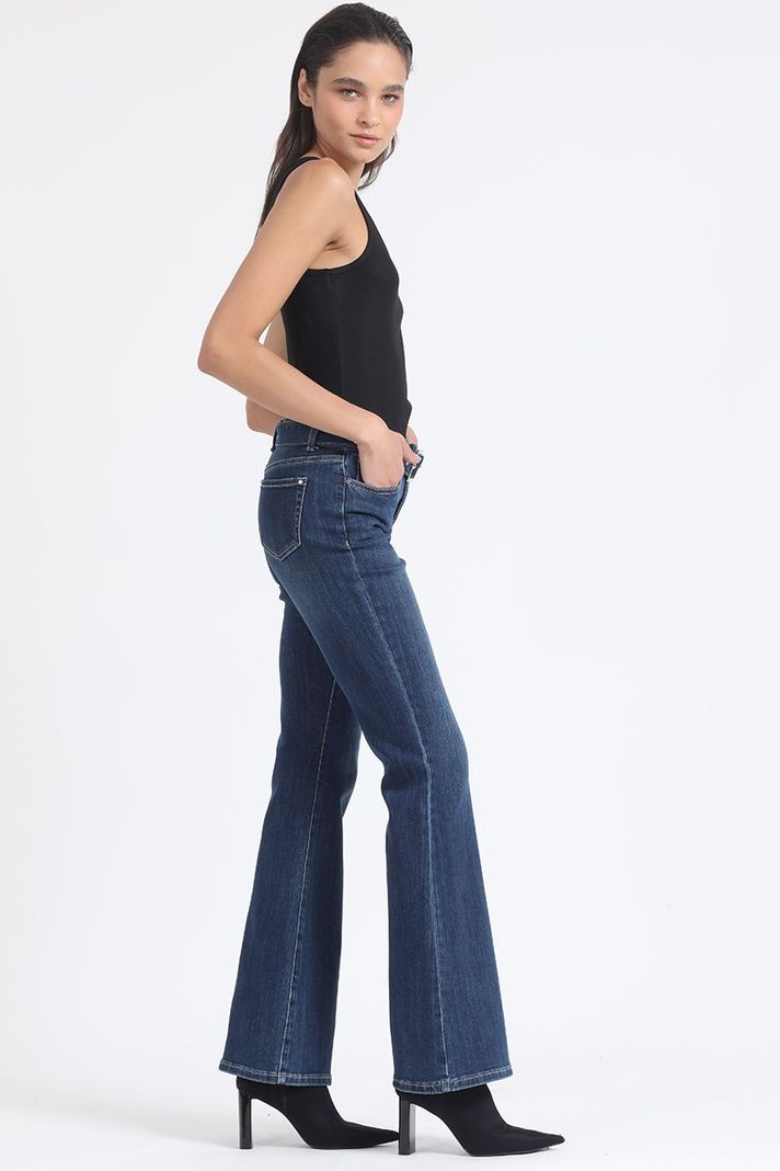 Jeans Flare Tiro Medio, Con Cinturon, Azul Liola-4