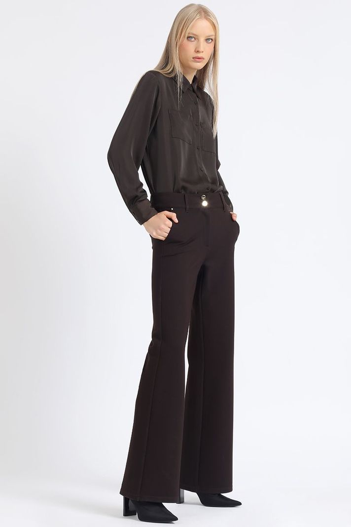 Pantalon Recto, Tiro Medio, Chocolate Liola-0