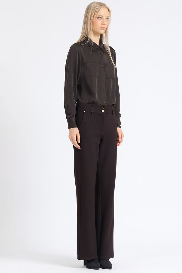 Pantalon Recto, Tiro Medio, Chocolate Liola-1