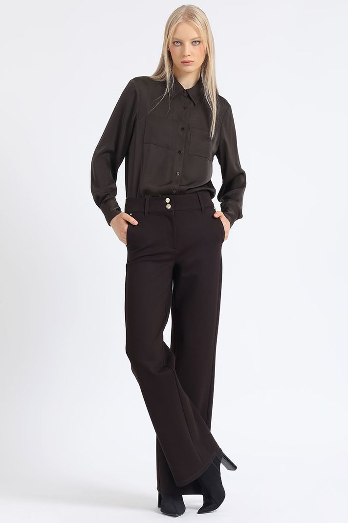 Pantalon Recto, Tiro Medio, Chocolate Liola-3