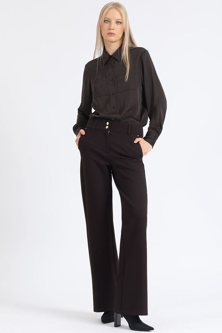 Pantalon Recto, Tiro Medio, Chocolate Liola-5