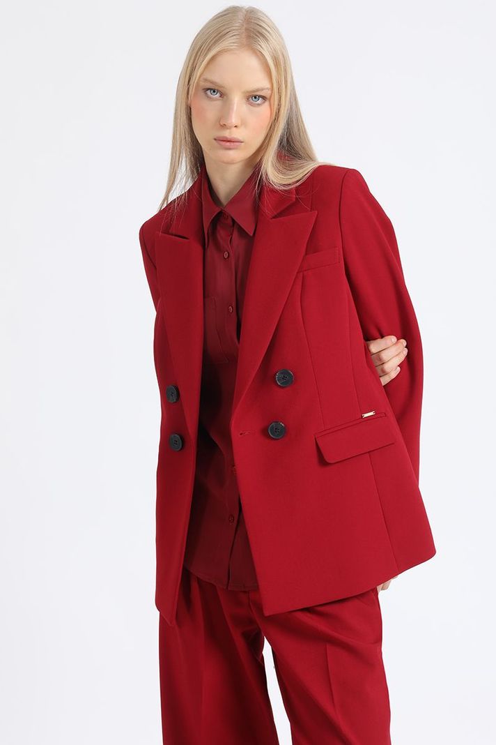Blazer Entallado Cruzado, Boton Contraste, Vino Liola-0