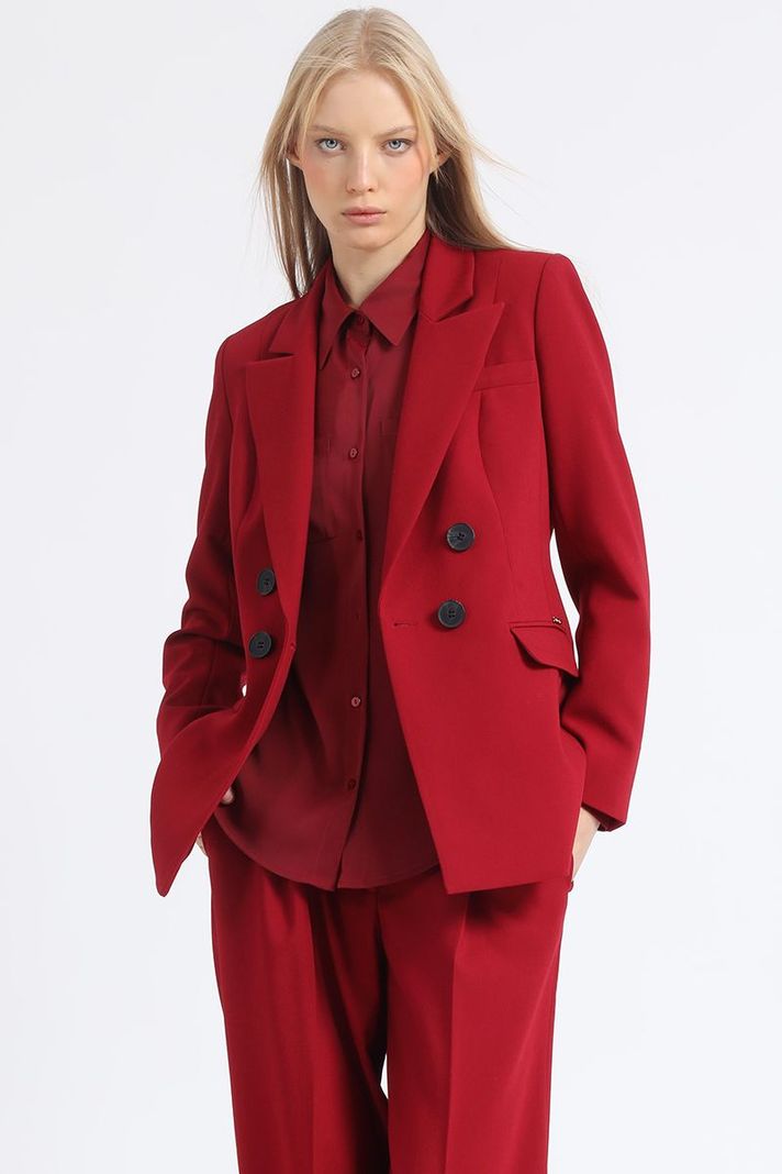 Blazer Entallado Cruzado, Boton Contraste, Vino Liola-3