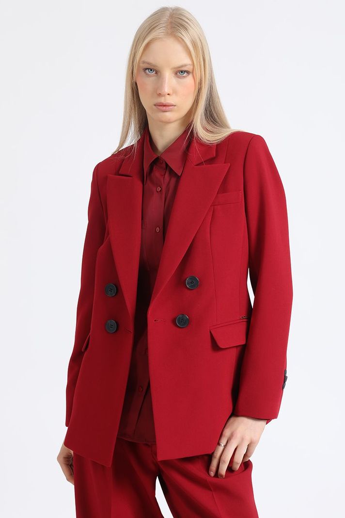 Blazer Entallado Cruzado, Boton Contraste, Vino Liola-4
