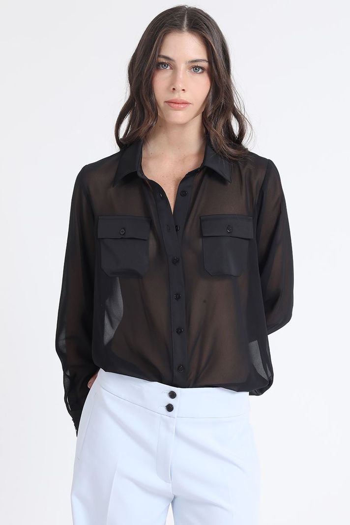 Blusa Gasa, Aplicación Satin, Negro Liola-0