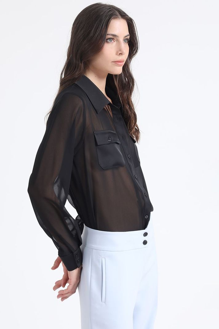Blusa Gasa, Aplicación Satin, Negro Liola-1