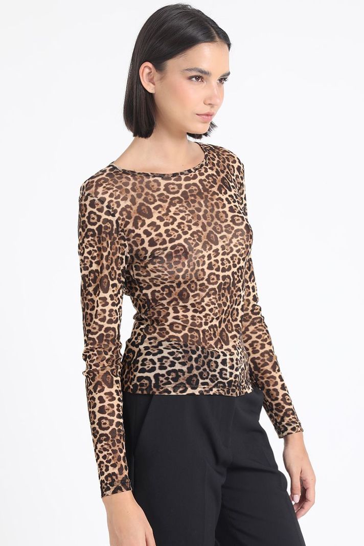 Polera Malla Estampada Animal Print, Negro Liola-0