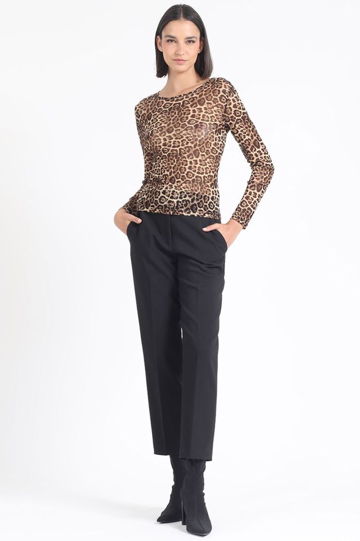 Polera Malla Estampada Animal Print, Negro Liola-1