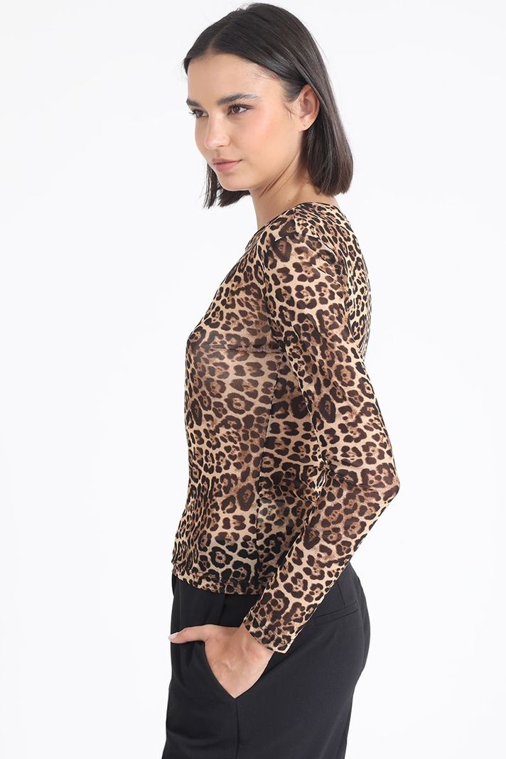 Polera Malla Estampada Animal Print, Negro Liola-4