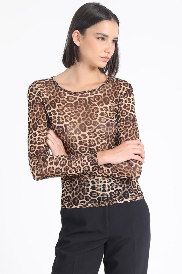 Polera Malla Estampada Animal Print, Negro Liola-5