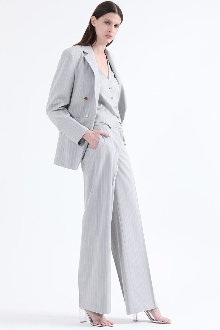 Blazer Entallado Listado Lurex Gris Liola-1