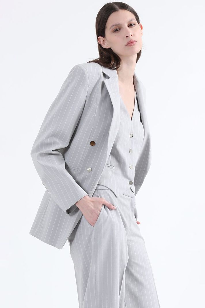 Blazer Entallado Listado Lurex Gris Liola-2