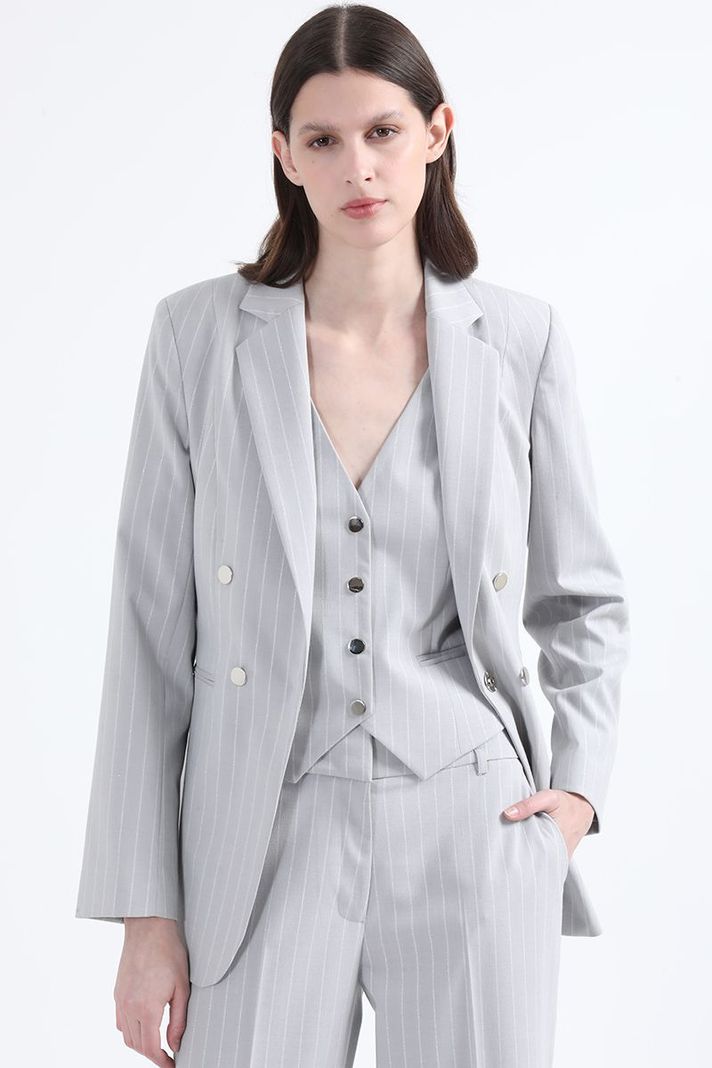 Blazer Entallado Listado Lurex Gris Liola-3