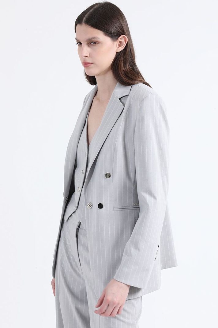 Blazer Entallado Listado Lurex Gris Liola-4
