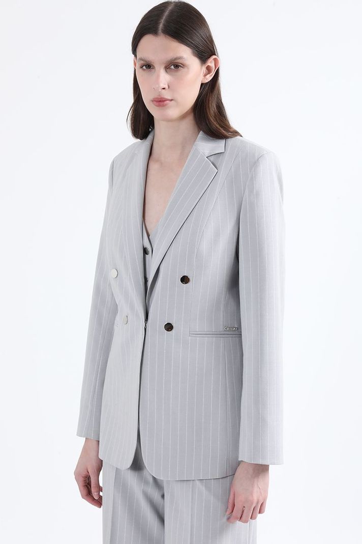 Blazer Entallado Listado Lurex Gris Liola-5