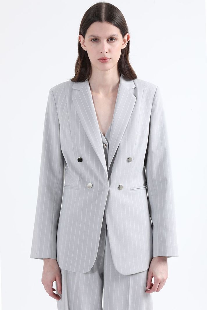 Blazer Entallado Listado Lurex Gris Liola-6