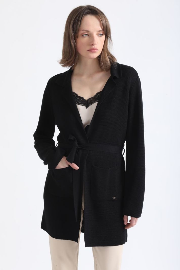 Chaqueta Larga Tejido Punto, Negro Liola-0