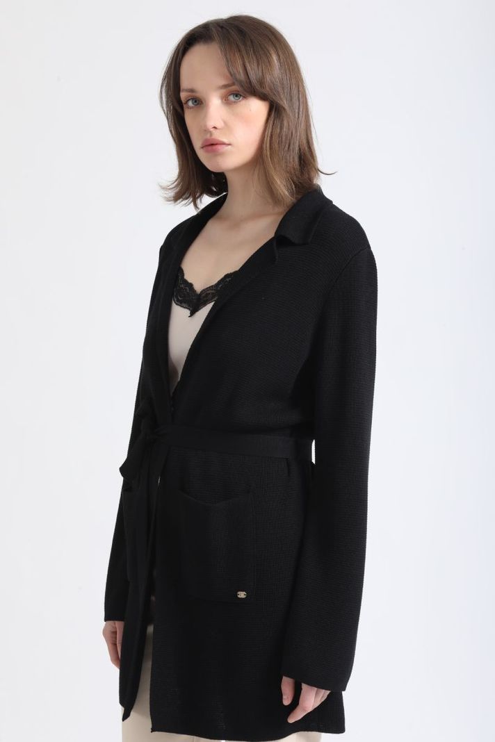 Chaqueta Larga Tejido Punto, Negro Liola-1