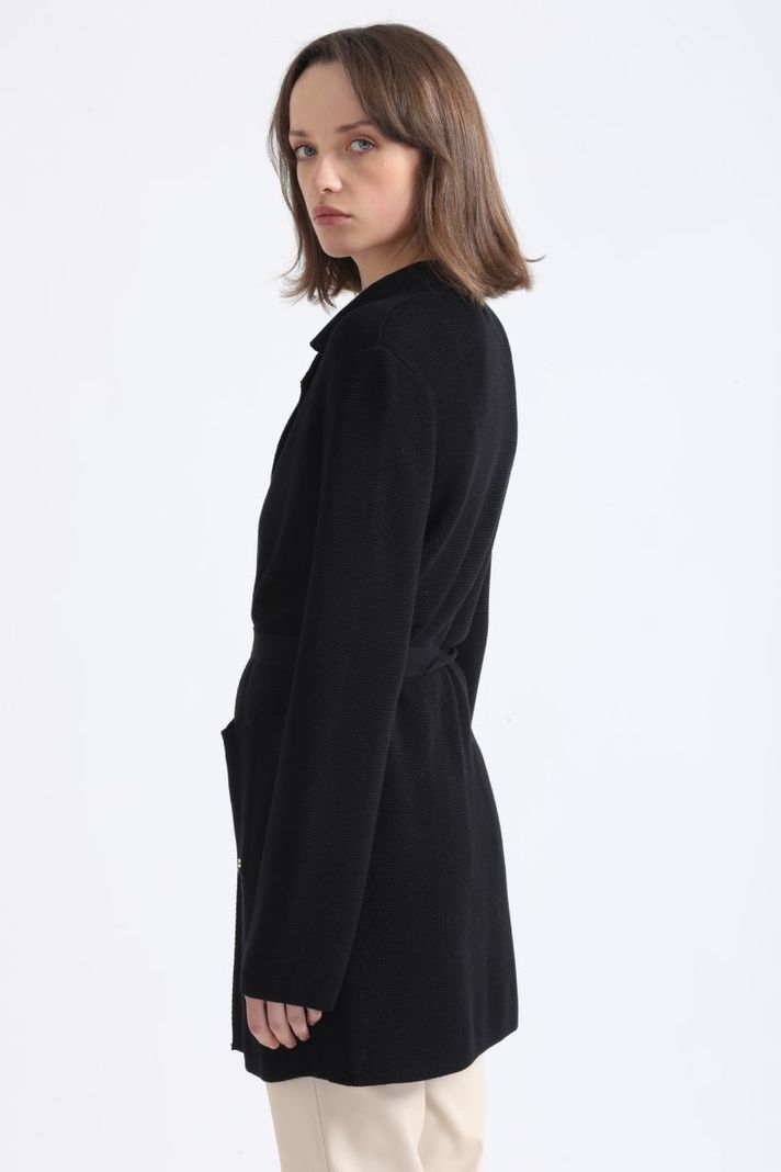 Chaqueta Larga Tejido Punto, Negro Liola-2