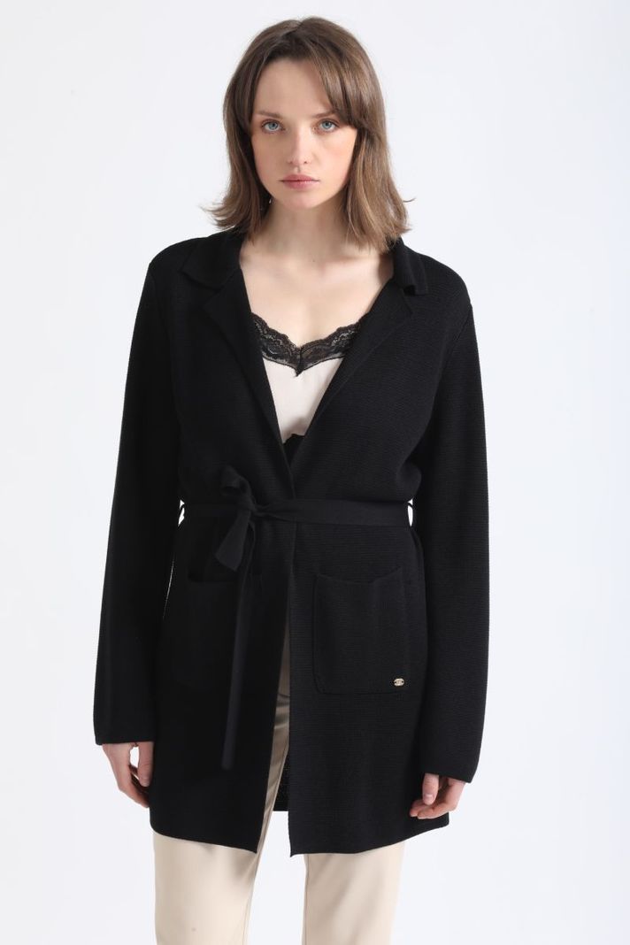 Chaqueta Larga Tejido Punto, Negro Liola-3