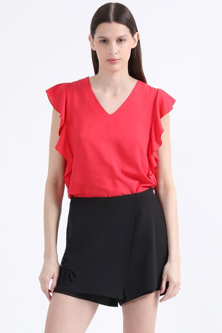 Falda Pantalón Tiro Alto, Con Bordado Richelieu, Negro Liola-2