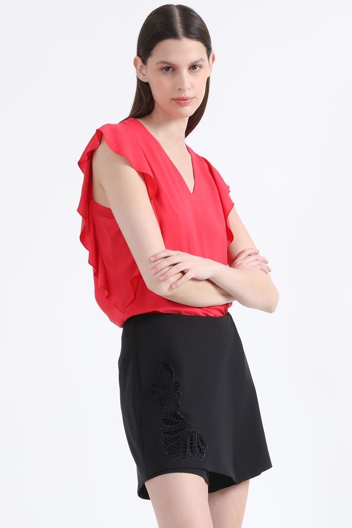 Falda Pantalón Tiro Alto, Con Bordado Richelieu, Negro Liola-3