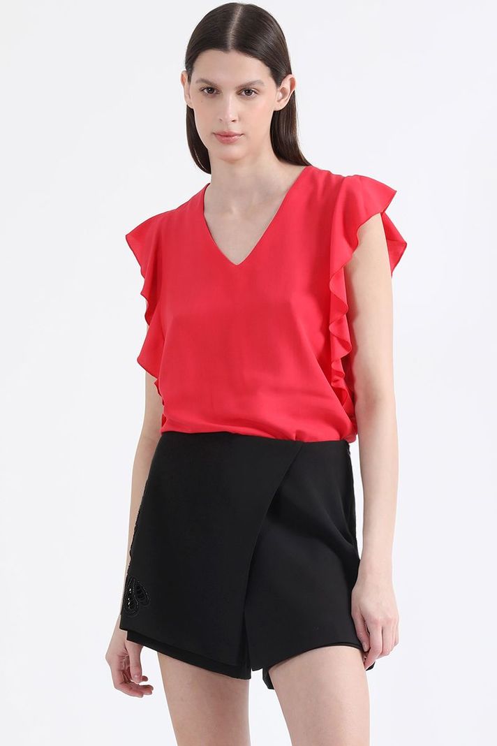 Falda Pantalón Tiro Alto, Con Bordado Richelieu, Negro Liola-4