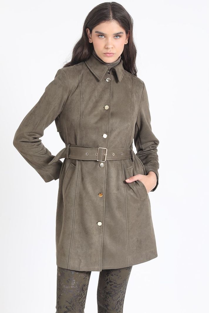 Trench Efecto Gamuza, Forro Estampado, Militar Liola-0