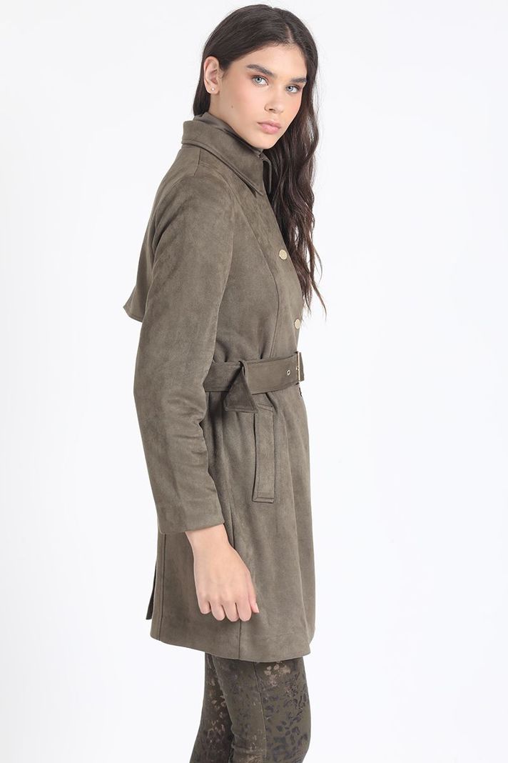 Trench Efecto Gamuza, Forro Estampado, Militar Liola-1