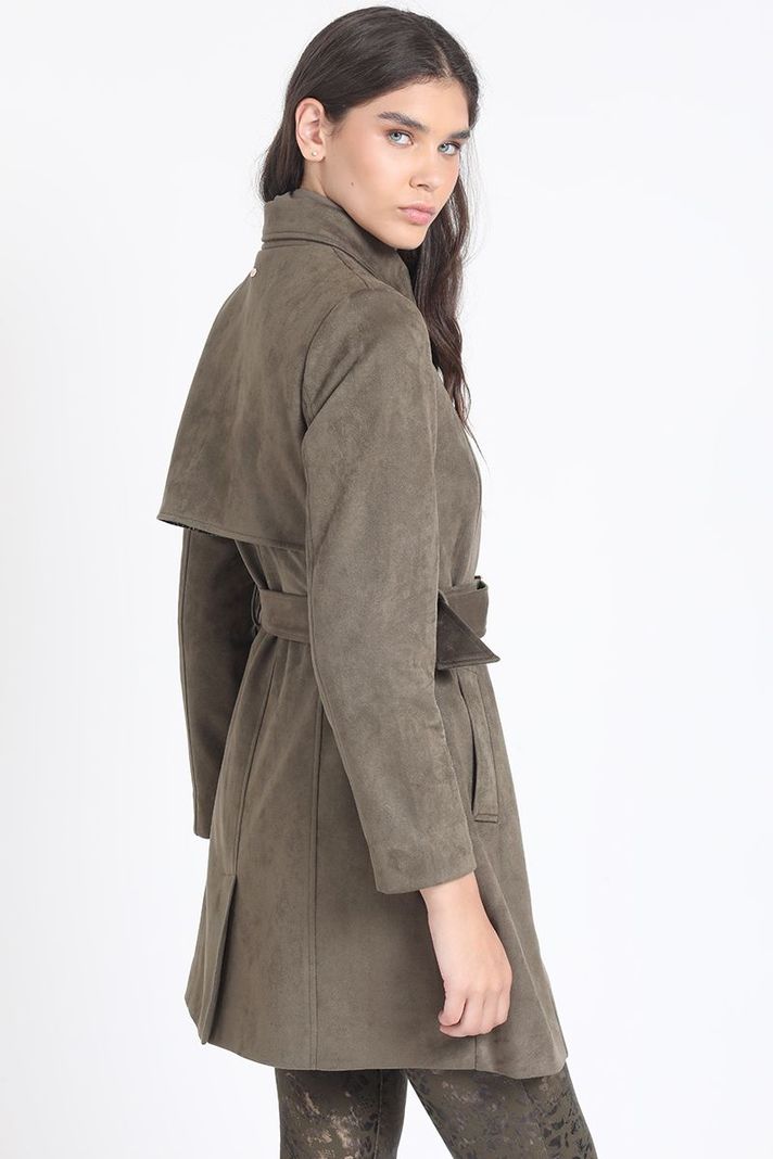 Trench Efecto Gamuza, Forro Estampado, Militar Liola-2