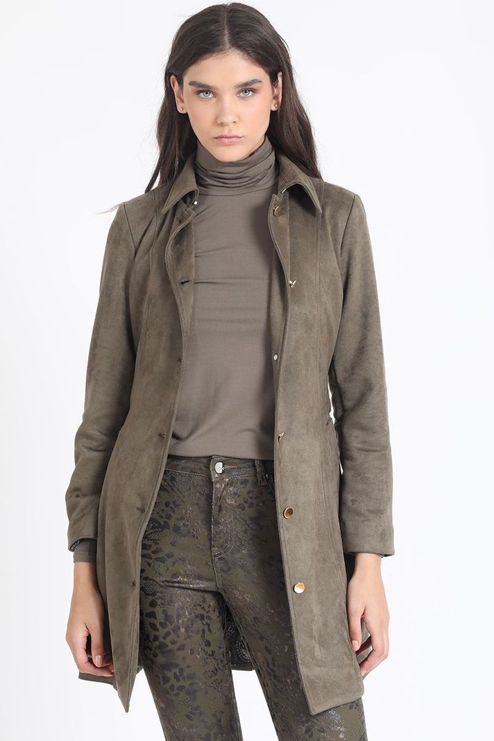Trench Efecto Gamuza, Forro Estampado, Militar Liola-3