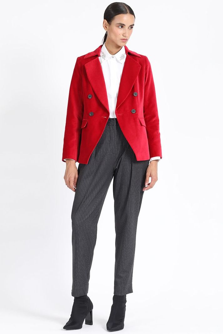 Blazer Con Entalle Cruzado Terciopelo Rojo Liola-1