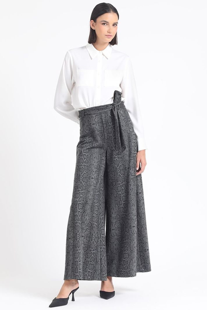 Pantalon Palazzo, Tiro Alto, Estampado Piton, Gris Liola-0