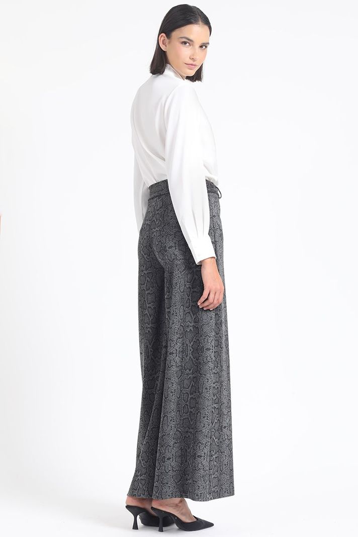 Pantalon Palazzo, Tiro Alto, Estampado Piton, Gris Liola-1
