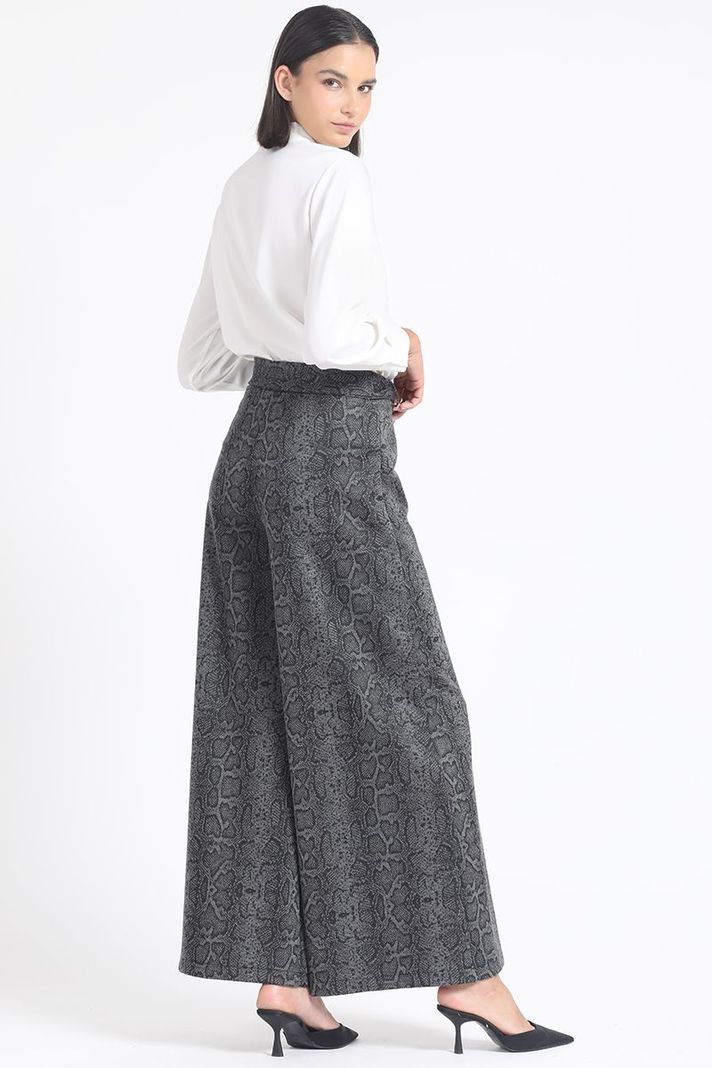 Pantalon Palazzo, Tiro Alto, Estampado Piton, Gris Liola-2