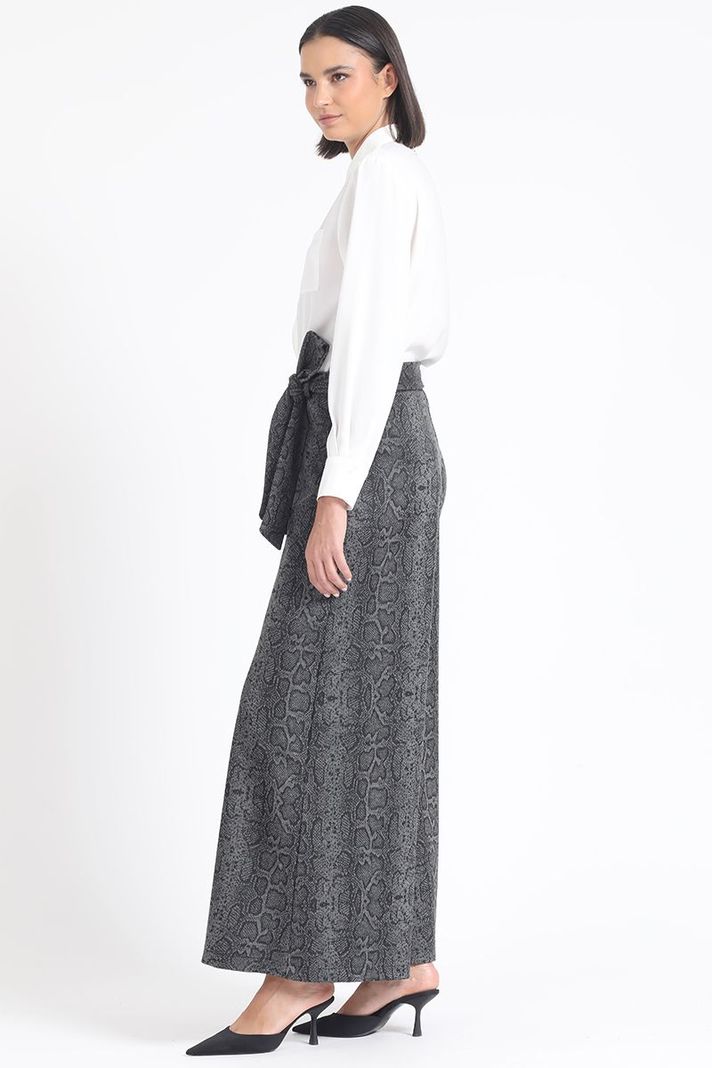 Pantalon Palazzo, Tiro Alto, Estampado Piton, Gris Liola-3