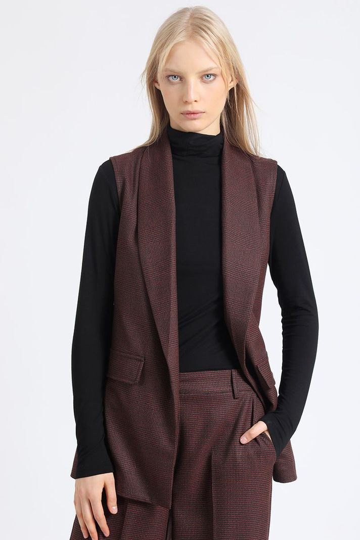 Chaqueta Larga Sin Mangas, Principe De Gales, Burdeo, Liola-3
