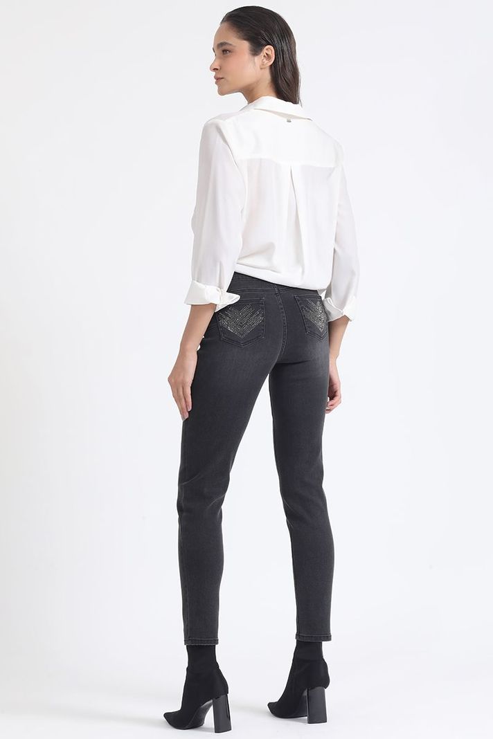 Jeans Skinny Push-Up Brillos, Tiro Medio, Negro Liola-2