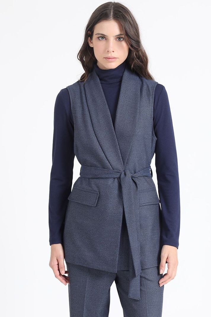 Chaqueta Larga Sin Mangas, Principe De Gales, Azul, Liola-0