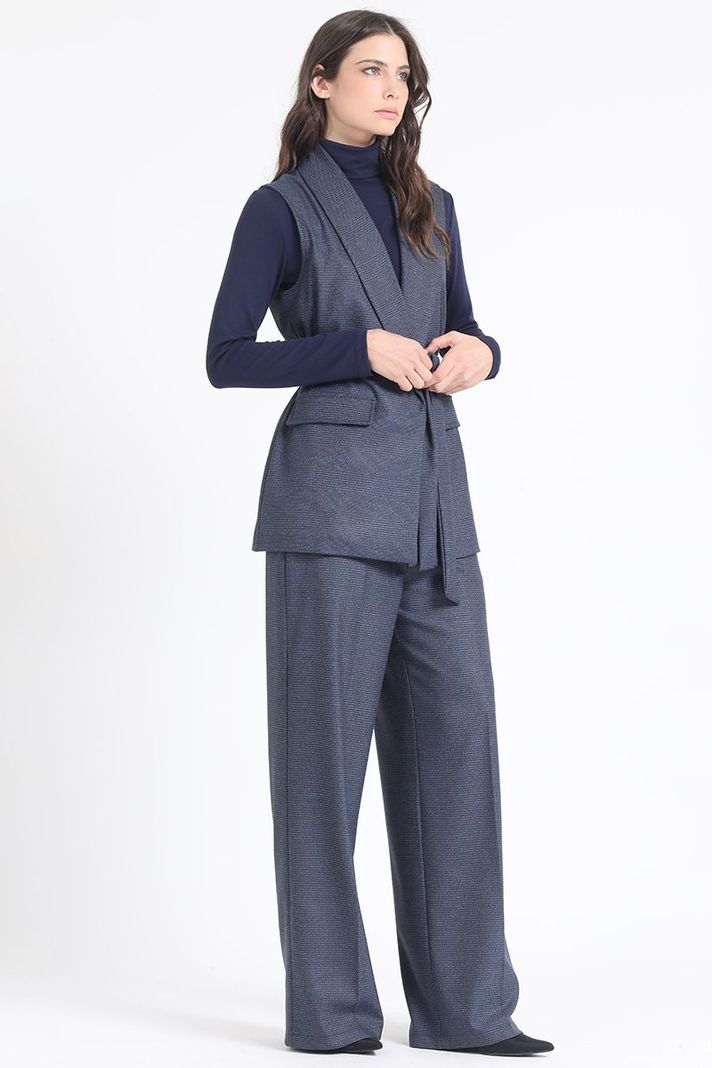 Chaqueta Larga Sin Mangas, Principe De Gales, Azul, Liola-1