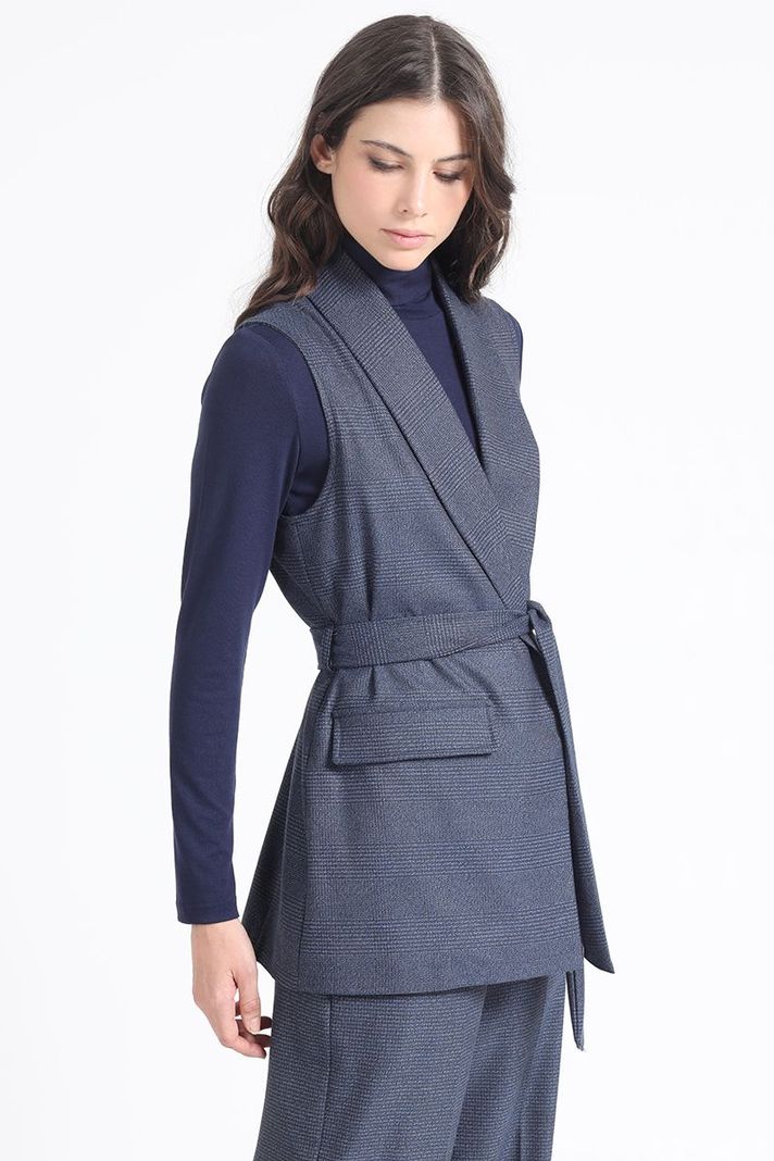 Chaqueta Larga Sin Mangas, Principe De Gales, Azul, Liola-2