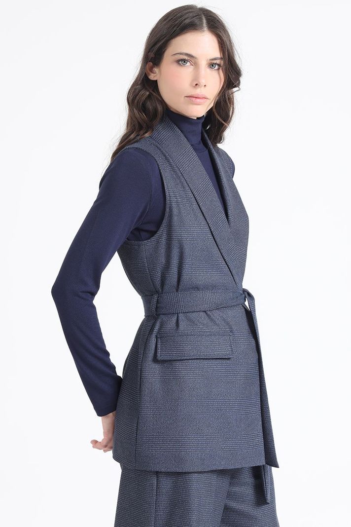 Chaqueta Larga Sin Mangas, Principe De Gales, Azul, Liola-5
