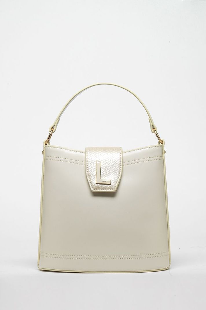Cartera Efecto Cuero Liso Con Broche Piton, Crudo Liola-0