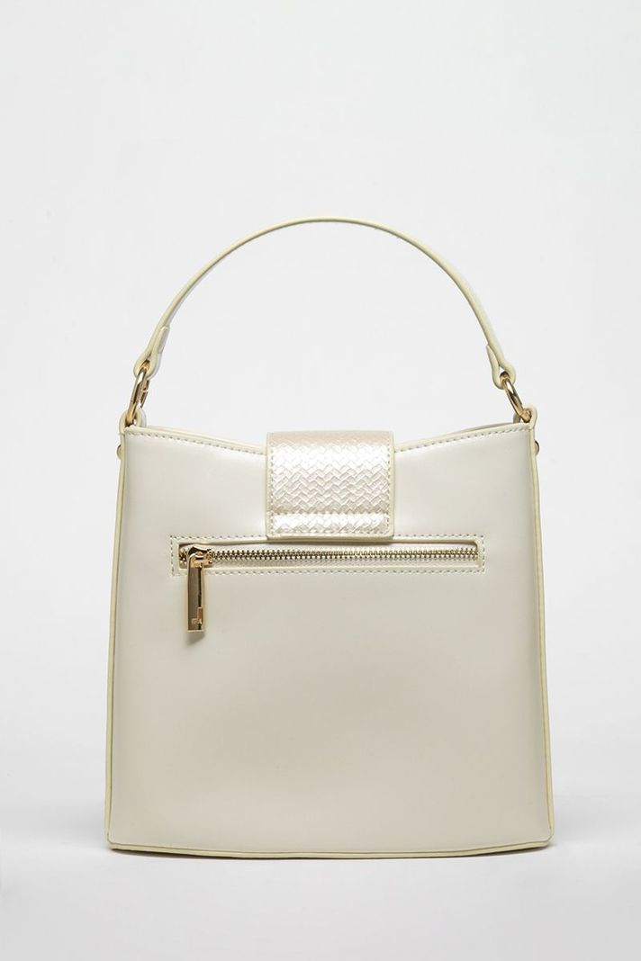 Cartera Efecto Cuero Liso Con Broche Piton, Crudo Liola-3