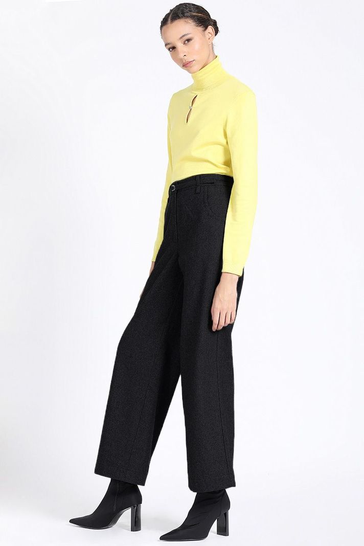 Pantalon Ancho, Tiro Medio Con Cinturon, Negro Liola-2