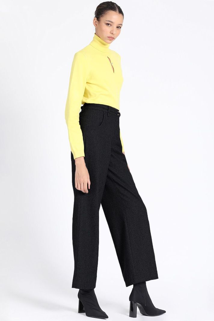 Pantalon Ancho, Tiro Medio Con Cinturon, Negro Liola-3