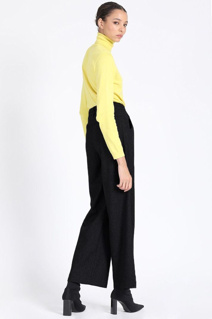 Pantalon Ancho, Tiro Medio Con Cinturon, Negro Liola-4